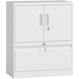 OKWISH Aktenschrank aus Stahl 95x80x40 cm Weiß mit 2 Türen, Schublade für Hängeregister, verstellbarem Regal, abschließbar und Kippschutz