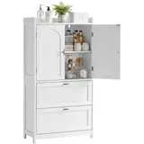 Yaheetech Badschrank Badezimmerschrank mit 2 Türen & 2 Schubladen, erhöhte Kante, verstellbare Ablage, Küchenschrank 60 x 30 x 115 cm, Weiß - Weiß