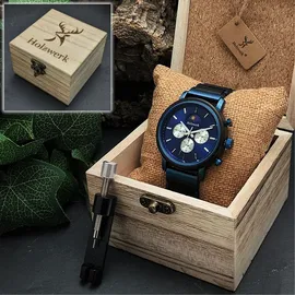 Holzwerk Germany Holzwerk BARUTH Herren Edelstahl & Holz Chronograph Mondphase Uhr, blau, schwarz