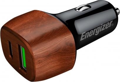 Energizer Car Charger - Power Delivery & QC3 - 38W - 1 USB-C & 1 USB-A, Holz Look, Auto Adapter