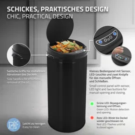 ML-Design Mülleimer mit Sensor 30L Edelstahl Schwarz Rund Automatisches Öffnen