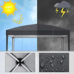 UAC Pavillon Garten-Pavillon 3x3x2.55 m, UV- und wasserbeständig, Pop-up, Faltpavillon, mit Tasche, Camping, Markt, Partys, dunkelgrau
