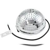 satisfire Spiegelkugel halb 20cm für Deckenmontage - Diskokugel Echtglas - inklusive Motor silber