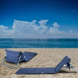 Onvaya Premium Strandmatte mit Rückenlehne | Strandliege faltbar | Strandmatratze dunkelblau | mit Tragegurt | 161 x 55 x 45 cm 2 Stück)