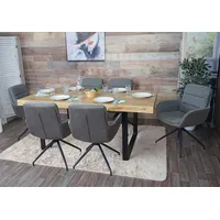Mendler 6er-Set Esszimmerstuhl HWC-K32, Küchenstuhl Lehnstuhl Stuhl, drehbar Auto-Position, Stoff/Textil grau-dunkelgrau