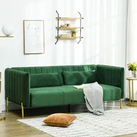 HOMCOM 3 Sitzer Sofa Gästesofa mit 2 Sitzkissen, dreier Couch mit Armlehne, Grün