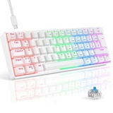 TECURS Gaming Tastatur, Mechanische Tastatur 60% TKL QWERTZ Blaue Schalter, Gamer Tastatur Kabelgebunden 61 Tasten für PC Windows/PS5/PS4, Weiß