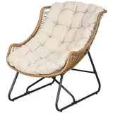 kowdom Loungesessel Garten Sessel Rattanoptik mit Auflage, Metallrahmen, 101x75x90 cm (Gartensessel, Einzelsessel mit Polster), PE-Rattan, wetterfest, UV-beständig, verstellbare Füße, 120 kg beige
