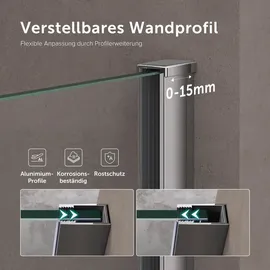 doporro Luxus Duschwand Duschabtrennung 50x200cm Walk-in Dusche 10mm Esg-sicherheitsglas Klarglas inkl. Nanobeschichtung Bremen02K