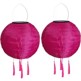 Solar Lampions Außen Wetterfest mit Fransen Nylon Solarlampions für Außen Hängend Warmweiß Solar Laterne Gartenlaterne LED Solar Lampion Outdoor Rund Lampingions Solarlampen (20cm/2PCS/Pink#)