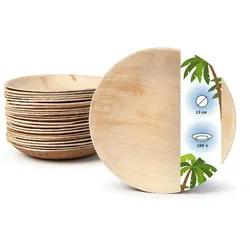 onlyleaf 100 Stück Einwegteller Ø 15cm Palmblatt-Teller, rund, biologisch abbaubar, umweltfreundlich, kompostierbar, wiederverwertbar, Wegwerfteller