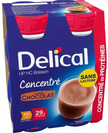 Delical HP HC Laktosefreies Konzentriertes Getränk Schokoladengeschmack Flaschen 4x200ml