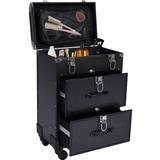 Kosmetikkoffer Trolley Make Up Koffer, 4 in 1 Kosmetikkoffer Groß Friseurkoffer für Reisen abschließbar Nagelkoffer Tattoo Koffer mit 360° drehbaren Rollen, 28.5 * 25 * 58cm, Schwarz