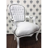 Casa Padrino Barock Salon Stuhl Weiß Lederoptik / Weiß - Möbel Antik Stil