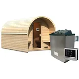 Karibu Gartensauna/Saunafass Fasshaus 3 9 kW Ofen inkl. Steuergerät inkl. 8-teiligem gratis Zubehörpaket (Gesamtwert 191,92€)