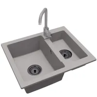 Spüle Granit Yogi STEEL Armatur Schwarz Siphon