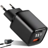 33W USB C Schnellladegerät mit LED Display, 2 Port USB Ladegerät QC PD Netzteil Universal Ladeadapter USB C Ladegerät Kompatibel mit Handys, Kamera, Tablets usw (Schwarz)