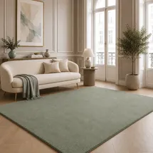 The CarPET Teppich THE CARPET "kuschelig & Super Soft, Anti-Rutsch Unterseite", grün, B:300cm H:16mm L:400cm, Polyester, Teppiche, Teppich, Waschbar bis 30 Grad, Felloptik, Wohnzimmer Teppich, Kundenliebling