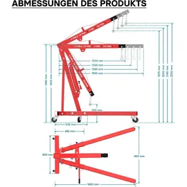 Wiltec Motorheber Stahl 2000 kg klappbar