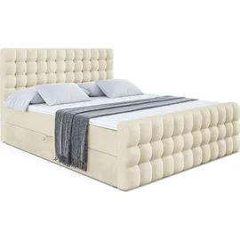 altdecor Boxspringbett mit Matratze Topper, Polsterbett mit Bettkasten VIONE-Z | Beige Monolith | 140x200