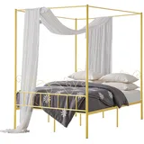 VEVOR Himmelbettrahmen (Queen Size), Metallhimmelbett mit minimalistischem Kopfteil & Himmelbett-Design, robuste Stahllattenstütze (rund), Stauraum unter dem Bett, kein Boxspring erforderlich, Gold