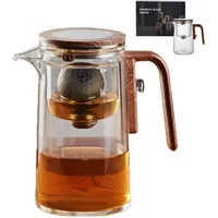 Magische Teekanne 800 Ml Glas-Teekanne mit Teesieb und Deckel - Wasserabscheidend mit Holzgriff, Drucksteuerung, 2-in-1-Zauberkanne Enchantipot
