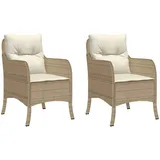 vidaXL Gartenstühle mit Kissen 2 Stk. Beige Poly Rattan