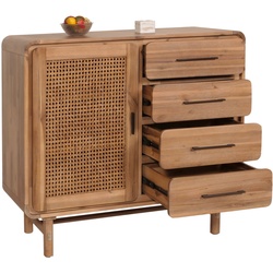 Kommode HWC-M47, Schrank Sideboard Highboard, Stauf√§cher Schublade, Rattan Akazie Massiv-Holz gebeizt 101x109x45cm 44kg