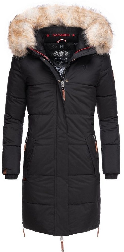 Navahoo Wintermantel Halina modischer Damen Winter Steppmantel mit Kapuze schwarz XXL (44)