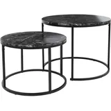 Well Home Set mit 2 Beistelltischen, Ø 50 cm, Ø 60 cm, aus Metall mit elegantem Marmor-Finish, Schwarz