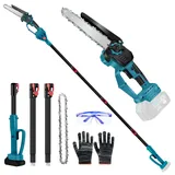 Akku Hochentaster Ast Kettensäge Profi-Astsäge kompatibel mit Makita 18V, 6 Zoll Bürstenlose 2 in 1 Astsäge mit Teleskopstiel und Teleskop Elektro Hochentaster Asts-äge Arbeitshöhe 4,5m (on Akku)