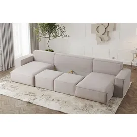 Fun Möbel Wohnlandschaft U-Form Sofa ESTELLE mit Schlaffunktion in Stoff Poso Creme - Creme