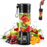 AMFUN 380ML Tragbarer Mixer, Elektrischer USB-Entsafter, Smoothie Maker to go, Mini-Mixer für Shakes und Smoothies, für Reisen, Fitnessstudio, Schwarz