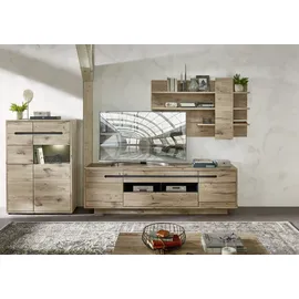 Innostyle Wohnwand INNOSTYLE "BELLANO", braun (außen viking oak nature nb, innen graphit nachbildung), B:332cm H:186cm T:44cm, Glas, Holzwerkstoff, MDF, Kastenmöbel-Sets, Wohnwand, inkl. LED-Beleuchtung