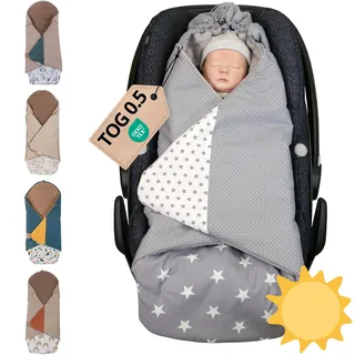 ULLENBOOM Einschlagdecke Babyschale Sommer, Aus 100% OEKO-TEX Materialien - Graue Sterne (Made in EU) - Decke für Babyschale & Kinderwagen, Für gängige Kindersitze, ideal für 0 bis 9 Monate