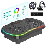 Dskeuzeew Vibrationsplatte Vibrationsplattform mit bürstenloser Motor 200 W - 9 LED-Leuchten, 200 W, 200 Intensitätsstufen, (Set, Tragkraft 150 kg - inkl. Trainingsbänder), Mit Springseil und robustem Trainingsband bunt