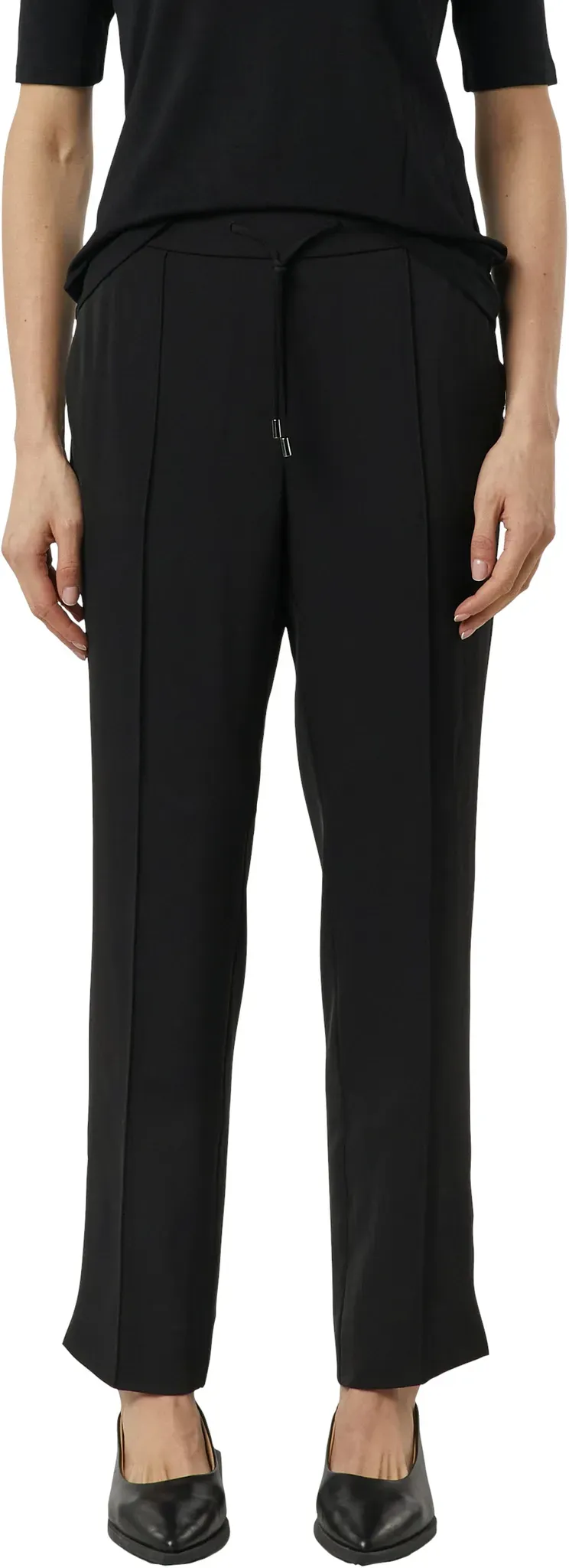 Stoffhose COMMA, Damen, Gr. 38, N-Gr, schwarz, Web, Obermaterial: 97% Polyester, 3% Elasthan. Futter: 100% Polyester, unifarben, schmal lang, Hosen Stoffhose, mit Gummizug und Kordelzug