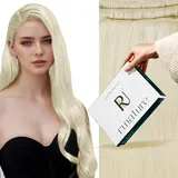 RUNATURE Extensions Echthaar Tressen Zum Einnähen Blond 55cm Lang Haarverlängerung 100g Tressen Echthaar Glatt Menschliches Haar Echthaar Tressen Platinblond #60