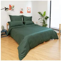 Wolkenfeld Bettwäsche 155x220 80x80 Mako-Satin Baumwolle - Wald Grün Bettwäsche-Set - 1x Bettbezug 155 x 220 + 1x Kissenbezug 80x80 - Weiche Mako Satin Bettwäsche-Sets