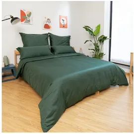 Wolkenfeld Bettwäsche 155x220 80x80 Mako-Satin Baumwolle - Wald Grün Bettwäsche-Set - 1x Bettbezug 155 x 220 + 1x Kissenbezug 80x80 - Weiche Mako Satin Bettwäsche-Sets
