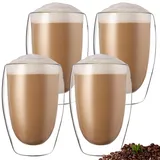 PRITOK Espressotassen Set: 4 Stück 450ml Doppelwandige Espresso Gläser, Espresso Glas aus Borosilikatglas, Latte Macchiato Gläser für Latte, Macchiato, Cappuccino, Bier, Milch, Tee