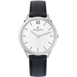 Pierre Cardin Damen Armband-Uhr schlichtes Ziffernblatt analoge Quarz-Uhr mit Leder-Armband 3ATM 40mm CPI.2000 Schwarz/Silber - One-Size