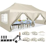 HOTEEL Faltpavillon 3x6 Pavillon Wasserdicht Stabil Partyzelt Faltbar, Faltzelt Mit 6 Seitenwänden & Rolltasche & 4 Sandsäcken, Einfacher Aufbau für Hochzeiten, Gewerbe, Partys, UV50+ Schutz, Khaki