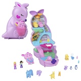 Polly Pocket Mama und Joey Känguru Tasche - 2-in-1-Spielset mit Tierkinderzimmer, 2 Puppen, 7 Tieren und Zubehör, inklusive weichem Beutel und Schatulle, perfekt für unterwegs, ab 4 Jahren, HKV50