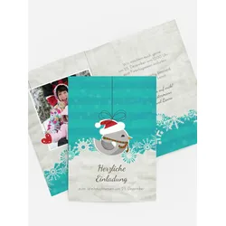 Foto Weihnachtseinladung selbst gestalten mit Spruch und Fotos im Onlinedesigner bei Meine-Kartenmanufaktur.de