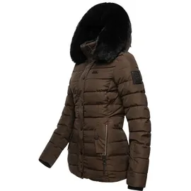 Navahoo Damen, warme Winter Steppjacke mit Abnehmbarer Kunstfell-Kapuze Milianaa Dark Choco Gr. S - S