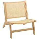 HOMCOM Relaxsessel Rattan-Akzentsessel (Sessel mit Gummibaumholzrahmen, 1-St., für Schlafzimmer und Wohnzimmer), 70 x 64 x 74 cm Naturholz-Finish beige