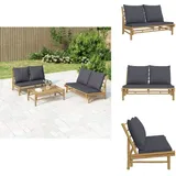 Gartenbank Mit Dunkelgrauen Kissen Bambus - Bambus Gartenbank - Gartenmöbel - Terrasse - Balkon - Esstisch