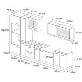 Vicco R-Line Küchenzeile Schwarz Hochglanz/Anthrazit 350 cm mit Hochschrankohne Arbeitsplatte