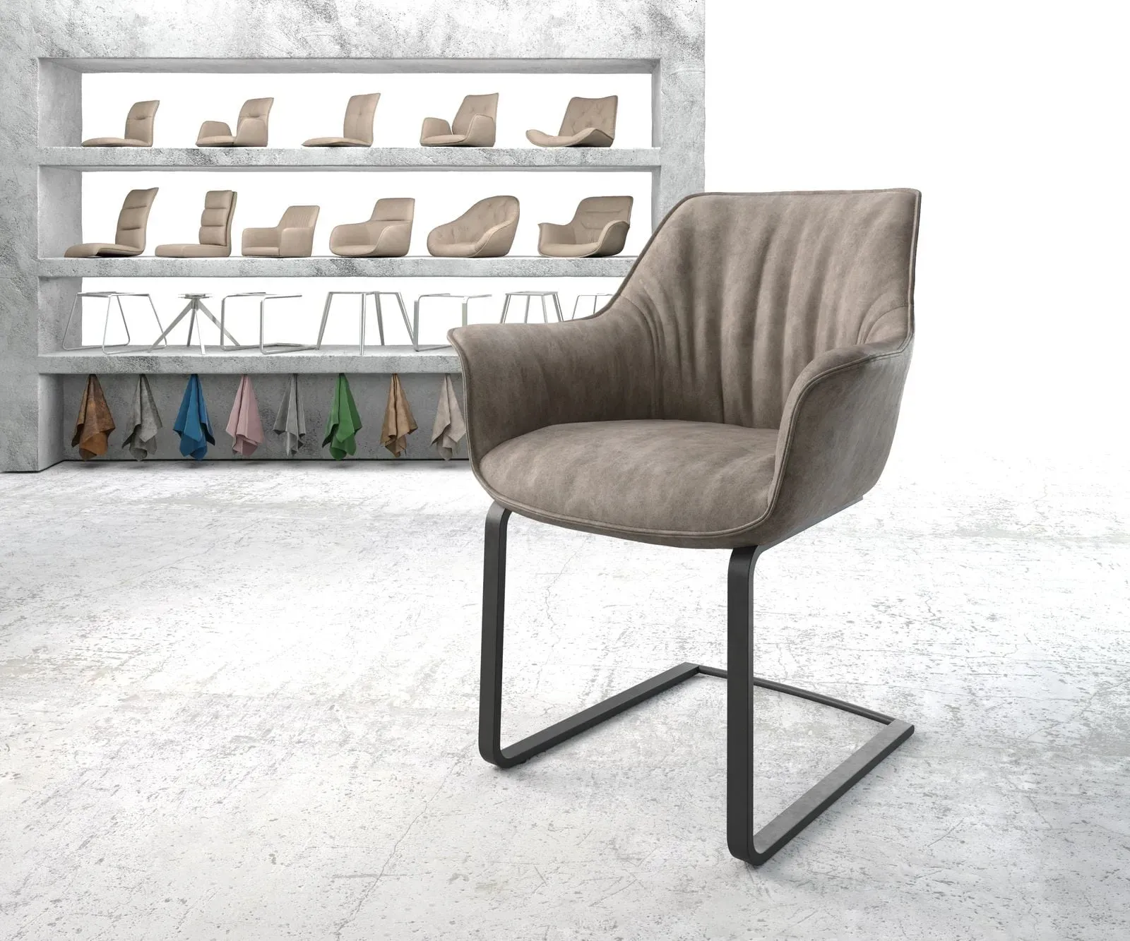 DELIFE Cantilever Keila-Flex avec accoudoirs taupe vintage cantilever plat noir, Chaises de salle à manger